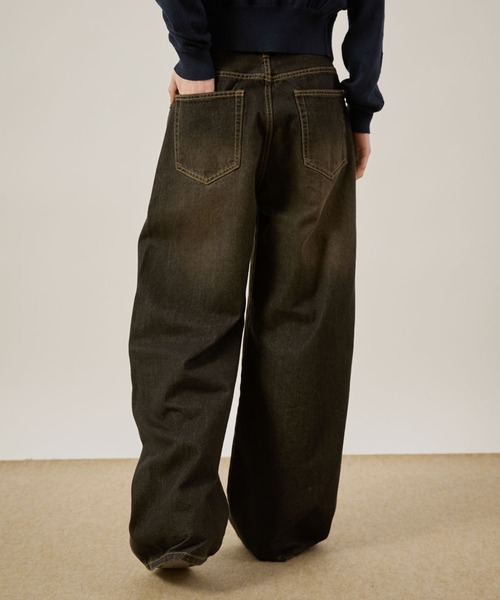 hazyl ワイドパンツ ジーンズ デニム デニムパンツ cross waist curve