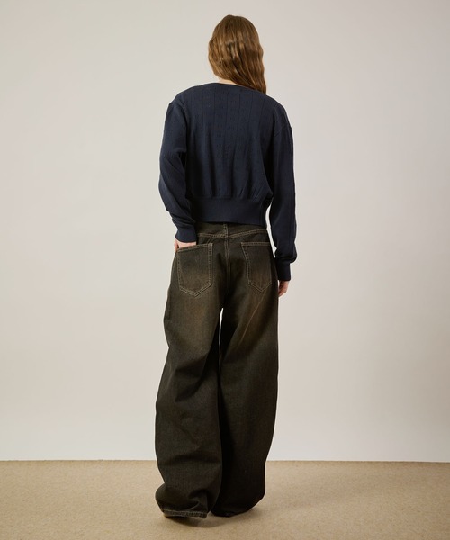 hazyl ワイドパンツ ジーンズ デニム デニムパンツ cross waist curve