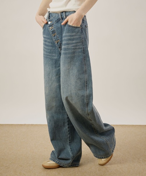 hazyl ワイドパンツ ジーンズ デニム デニムパンツ cross waist curve