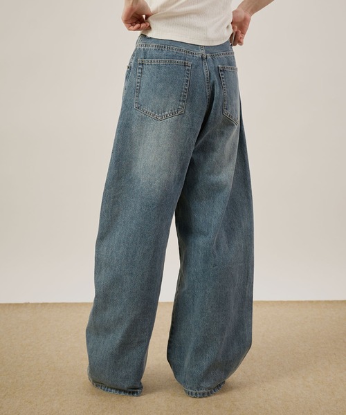 hazyl ワイドパンツ ジーンズ デニム デニムパンツ cross waist curve