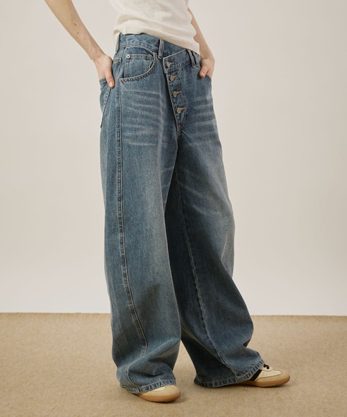 hazyl ワイドパンツ ジーンズ デニム デニムパンツ cross waist curve