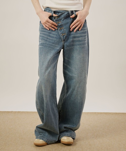 hazyl ワイドパンツ ジーンズ デニム デニムパンツ cross waist curve