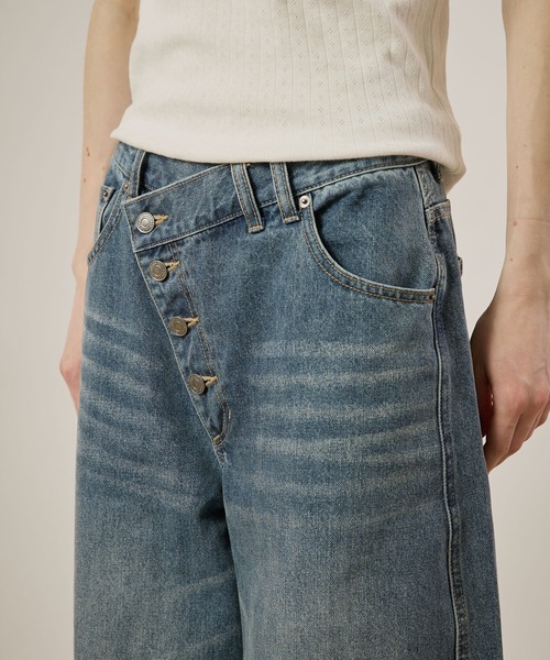 hazyl ワイドパンツ ジーンズ デニム デニムパンツ cross waist curve