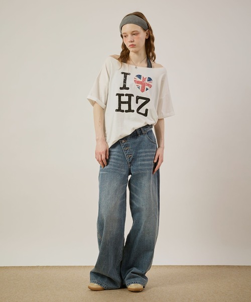 hazyl ワイドパンツ ジーンズ デニム デニムパンツ cross waist curve