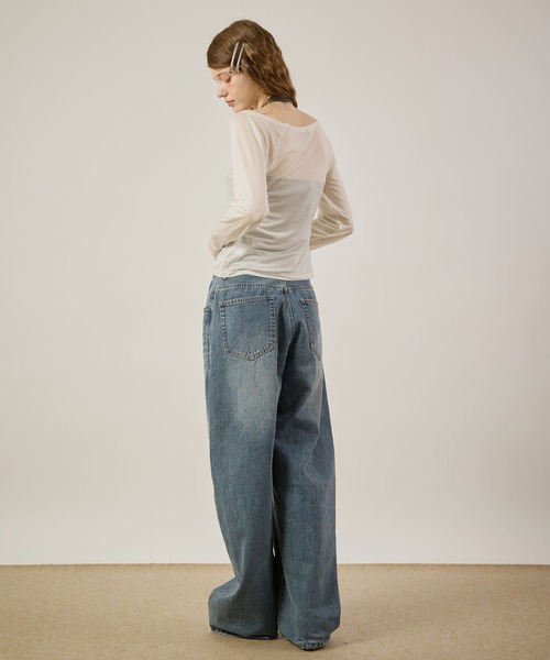 hazyl ワイドパンツ ジーンズ デニム デニムパンツ cross waist curve