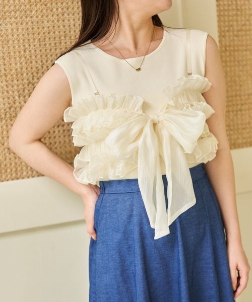 「mysty woman」 ノースリーブニット FREE オフホワイト レディース_画像6