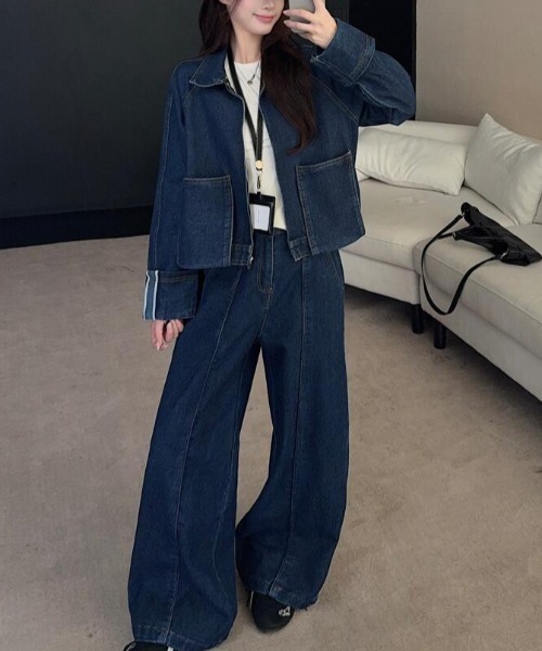 セットアップ ジップアップ ジャケット ワイドパンツ デニム