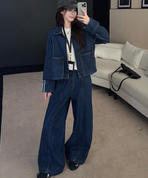 セットアップ ジップアップ ジャケット ワイドパンツ デニム