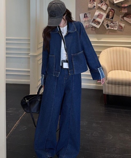 セットアップ ジップアップ ジャケット ワイドパンツ デニム