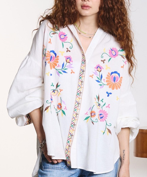 ROSE BUD 花柄長袖シャツ ONE SIZE HLAADA ブラウス シャツ HLAADA for ROSEBUD/EMBROIDERY LONG SLEEVE