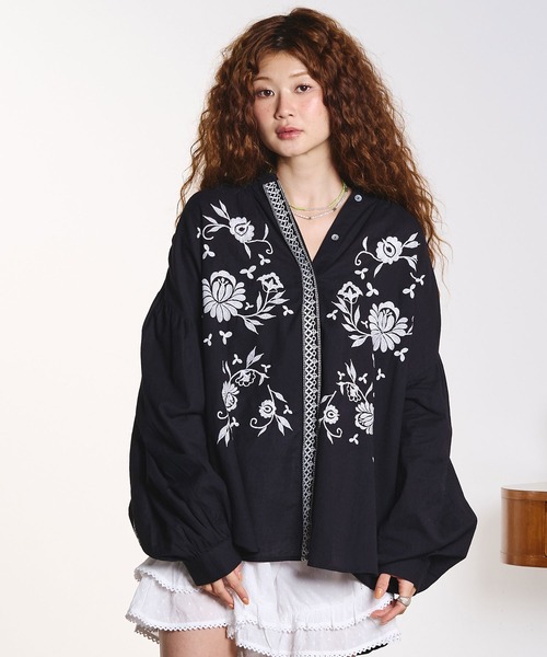 HLAADA ブラウス シャツ HLAADA for ROSEBUD/EMBROIDERY LONG SLEEVE 