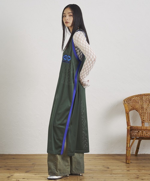 「OKIRAKU」 サロペットスカート ONE SIZE グリーン レディース_画像5