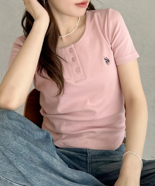 「U.S. POLO ASSN.」 半袖カットソー M ピンク レディース_画像7