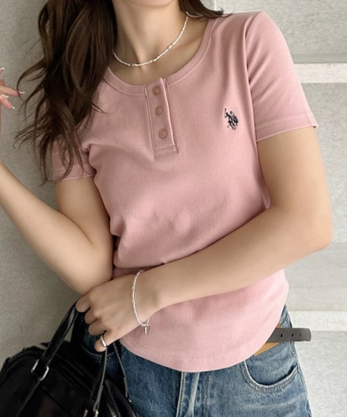 「U.S. POLO ASSN.」 半袖カットソー M ピンク レディース_画像8