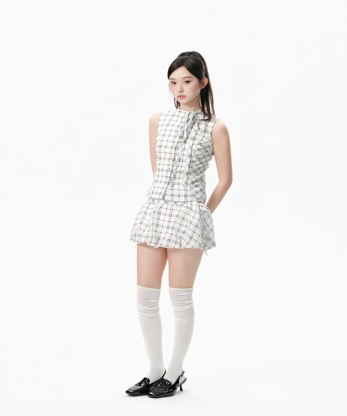 愛 andwang Élégance Ribbon Dress チェック ANDWANG ワンピース Refined Check Ribbon Set : ZOZOTOWN Yahoo!店