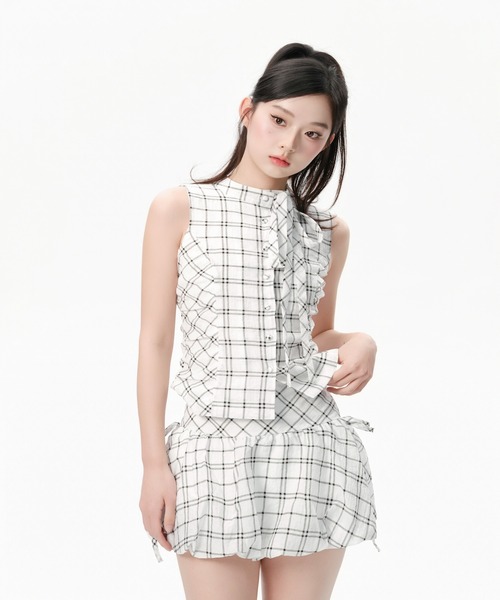 愛 andwang Élégance Ribbon Dress チェック ANDWANG ワンピース Refined Check Ribbon Set : ZOZOTOWN Yahoo!店