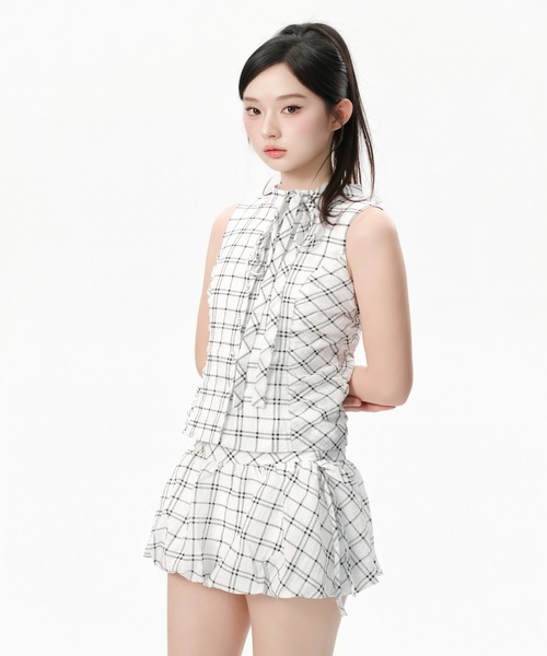 ワンピース Andwang refined check ribbon set black ANDWANG ワンピース Refined Check Ribbon Set : ZOZOTOWN Yahoo!店