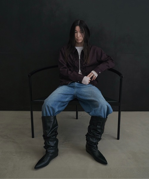 キルティングデザイン ブラックロングブーツ FEKETE（フェケテ） ロング ブーツ wide slouchy boots / ワイドスラウ