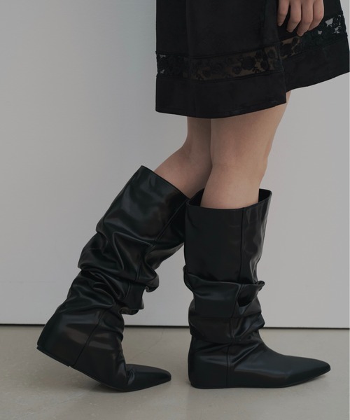 bajra レディース　ハーフブーツ　ブラック FEKETE（フェケテ） ロング ブーツ wide slouchy boots / ワイドスラウ