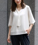 ブラウス シャツ Vネックボウタイ風シフォン七...の詳細画像5