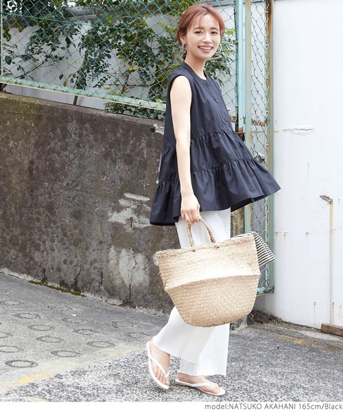 うさと　インディゴ・ ノースリーブ・シャツ Usaato うさとの服 インディゴ ストライプ ノースリーブ