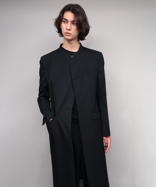 ジャケット ノーカラージャケット round neck coat メンズの画像