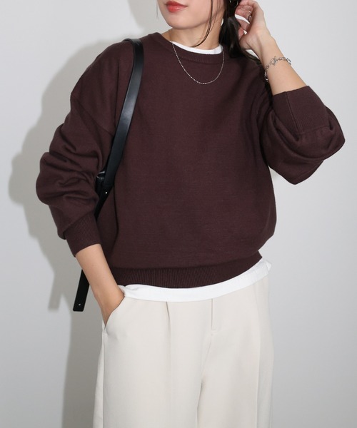 andme ニット セーター 「新色追加」クルーネック無地ボーダー長袖