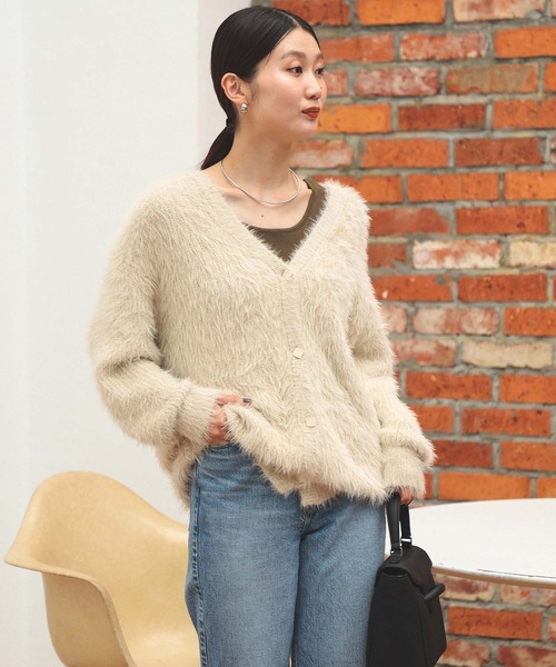 即完　美品　beams モヘアカーディガン BEAMS HEART（ビームス ハート）フェザーヤーン カーディガン