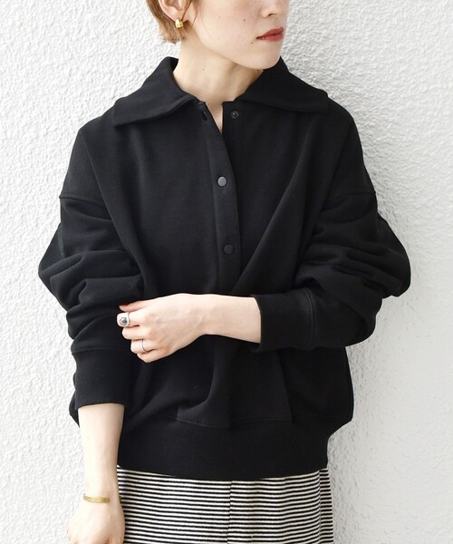 SHIPS any トップス any:「ウォッシャブル」裏起毛 ラペル プル