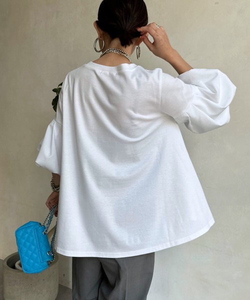 DouDou tシャツ Tシャツ 異素材切替バルーンスリーブトップス