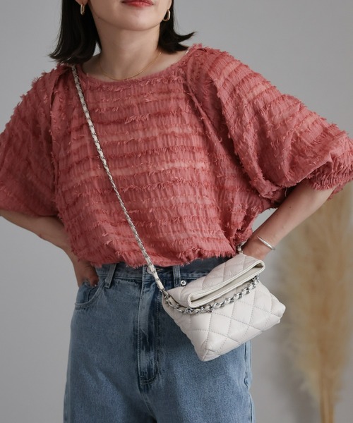 ap retro tシャツ フリンジシアージャガードトップス レディース