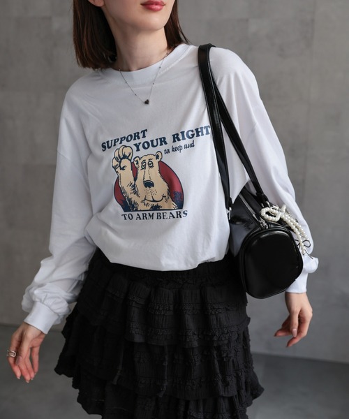 tシャツ カッティングフリルロングスリーブTEE レディース フリル付きロングスリーブTシャツ(シャツ・ブラウス)｜トップス