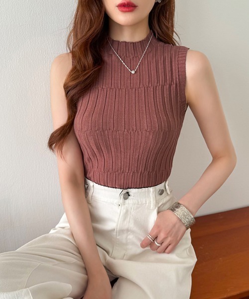 COCOMOMO ニット セーター 「7色展開」 大人きれいめ ノースリーブ