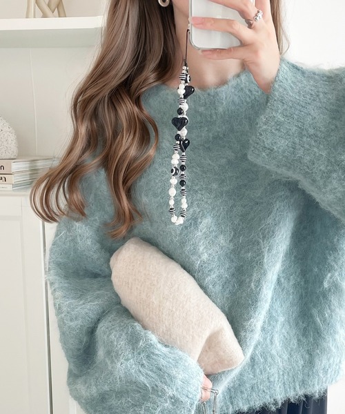 美品ETRÉ ライトブルー ニットセーター バルーンスリーブ 洗える・4サイズ展開】バルーンスリーブニット（XS～L）（ニット