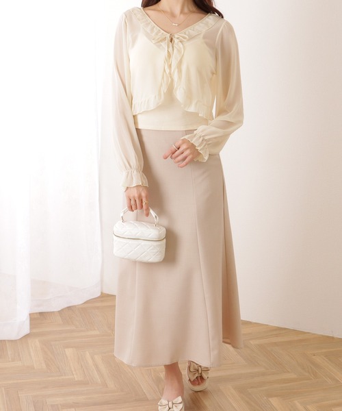 Lace Ladies カーディガン キャンディ袖 シアー フリル ボレロ