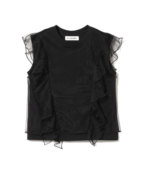 Ray BEAMS tシャツ / チュール レイヤー フリル スリーブ T Ray BEAMS tシャツ / チュール レイヤー フリル スリーブ T
