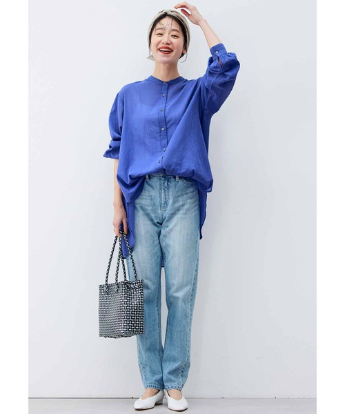 ブラウス シャツ リブ　イン　コンフォート　ミッフィーのお顔シルエットのオパール加工ブラウス「ソーダブルー」 レディース リブ イン コンフォート ミッフィーのお顔シルエットの オパール