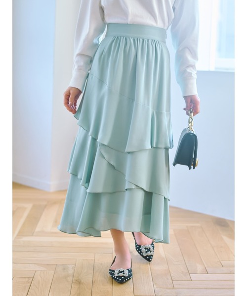 スカート ランダムヘムティアードスカート「低身長・小柄女性