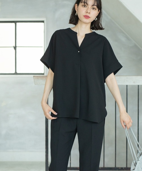 WHYTO.｜ドットブラウス 長袖 シャツ slit neck dot blouse