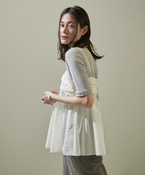 キャミソール オーガニックコットンタックギャザーキャミソール  