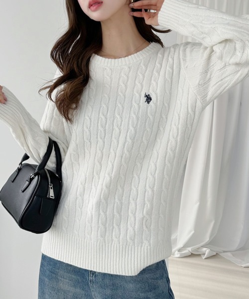 POLO 【新品・タグ付き】ケーブルニットセーター レディース Mサイズ 白 U.S. POLO ASSN.（ユーエスポロアッスン） ニット セーター 総ケーブル