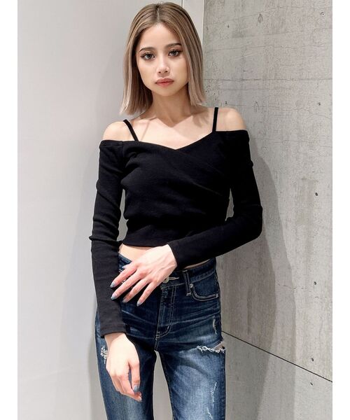 GYDA（ジェイダ） tシャツ カシュクールデザインオフショルトップス 