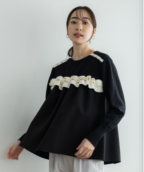 ニット セーター 「SONO/ソーノ」「チアフルニットset-up」チェストフリルハイブリッドニットPO レディース Sono ニット セーター 「SONO/ソーノ」「チアフルニットset-up
