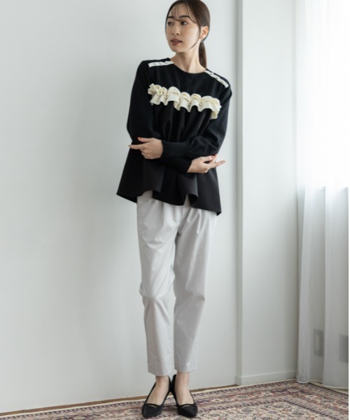 【SONO/ソーノ】バックティアードハイブリッドニットプルオーバー　グレー Sono ニット セーター 「SONO/ソーノ」「Summer Stretch」バック