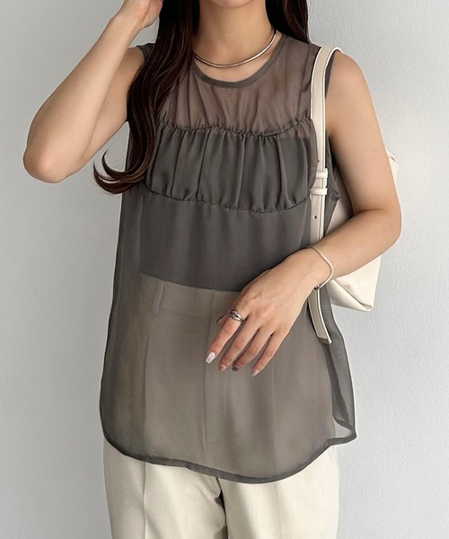 [callautia] безрукавка блуза SMALL Brown женский 