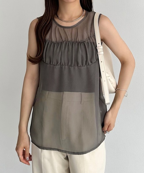 [callautia] безрукавка блуза SMALL Brown женский 
