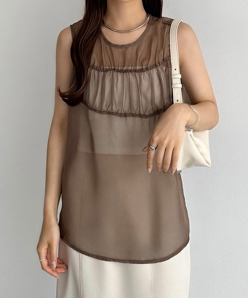 [callautia] безрукавка блуза SMALL Brown женский 