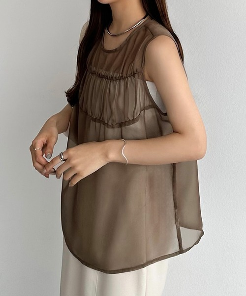 [callautia] безрукавка блуза SMALL Brown женский 
