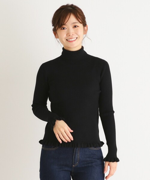 ✨️未使用級✨️シーニュ Lili袖 フリル タートル ニット 黒 リブ 長袖 ✨️未使用級✨️シーニュ Lili袖 フリル タートル ニット 黒 リブ