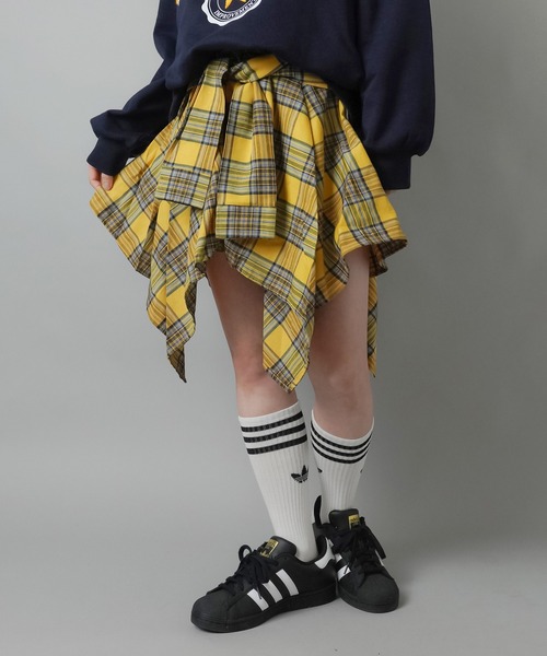 SPINNS スカート イレヘムチェック巻きミニスカート/インナー